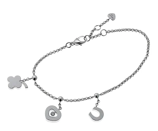 Chopard Happy Diamond 18k White Gold Lucky Heart Clover Charm Bracelet Bangle - Image 1 of 4