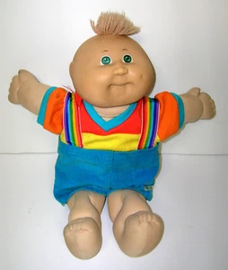 Cabbage Patch Kids Boy Doll Blonde Yarn Hair Green Eyes 14" 1982 Xavier Roberts - Picture 1 of 7