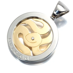Auth BVLGARI Pendant Tondo Snake Diamond 18K 750 Yellow Gold/Stainless Steel - Picture 1 of 5
