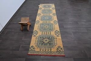 Vintage Turkish Runner Rug 3x10ft Wool Anatolian Handmade Hallway Oushak ORANGE - Picture 1 of 10