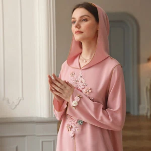 Muslim Hooded Abaya Long Maxi Dress Dubai Kaftan Embroidery Robe Women - Picture 1 of 11