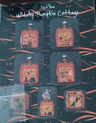 JUST NAN WITCHY PUMPKIN COTTAGE CROSS STITCH CHART & EMB. - Image 1 of 4