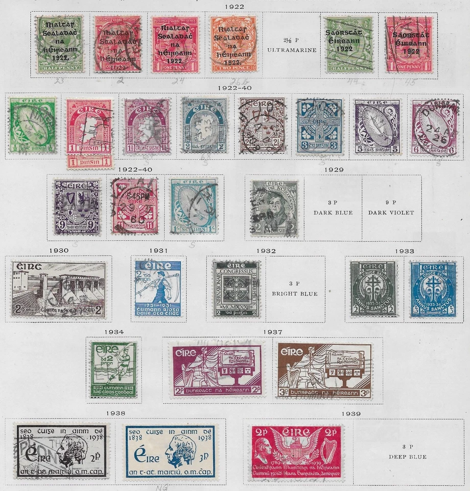 30 ирландских марок свободного состояния из качественного старого антикварного альбома 1922–1939 гг. - Изображение 1 из 1