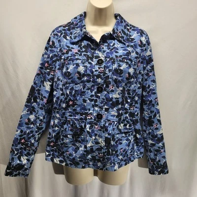 Chaqueta para mujer de Charter Club talla pequeña azul y blanco floral Foto 1 de 4