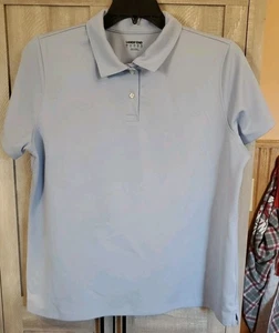 Polo Lands' End para mujer XL azul claro poliéster manga corta cuello Henley preppy - Imagen 1 de 5