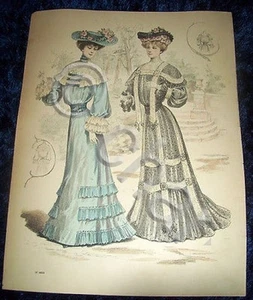 Stampa Litografia d' Epoca Originale - Moda Abiti Donna B30 - 1900 ca - Picture 1 of 1