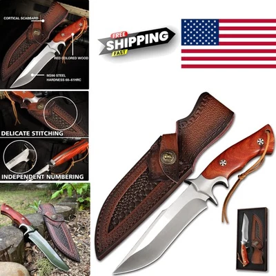 Cuchillo de caza de acero hecho a mano M390 con funda de cuero y mango antideslizante Foto 1 de 4