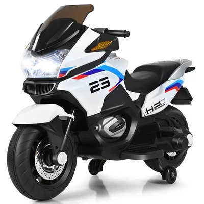 12V Kids Ride On Motorcycle Electric Motor Bike w/ Training Wheels & Light White - Image 1 of 4