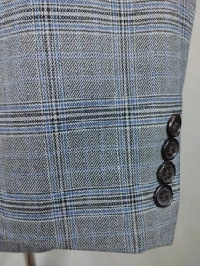 Ralph Lauren Mens 50R Slim Gray Rayon Blue Check Plaid Blazer Sport Coat Jacket - Picture 1 of 18