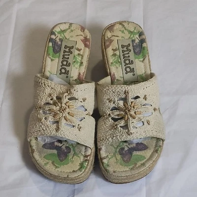 Sandalias Mudd Cream Tejidas Floral Slide Talla 7 Foto 1 de 4