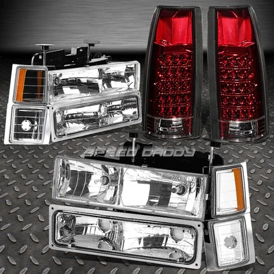 CHROME HEADLIGHT+AMBER CORNER+BUMPER+RED LED TAIL LIGHT FOR 94-02 CHEVY C10 C/K - Image 1 of 4