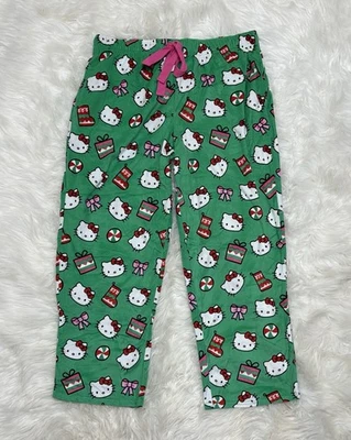 Pantalones de dormir Hello Kitty verde estampado navideño para mujer pijama salón talla L Foto 1 de 4
