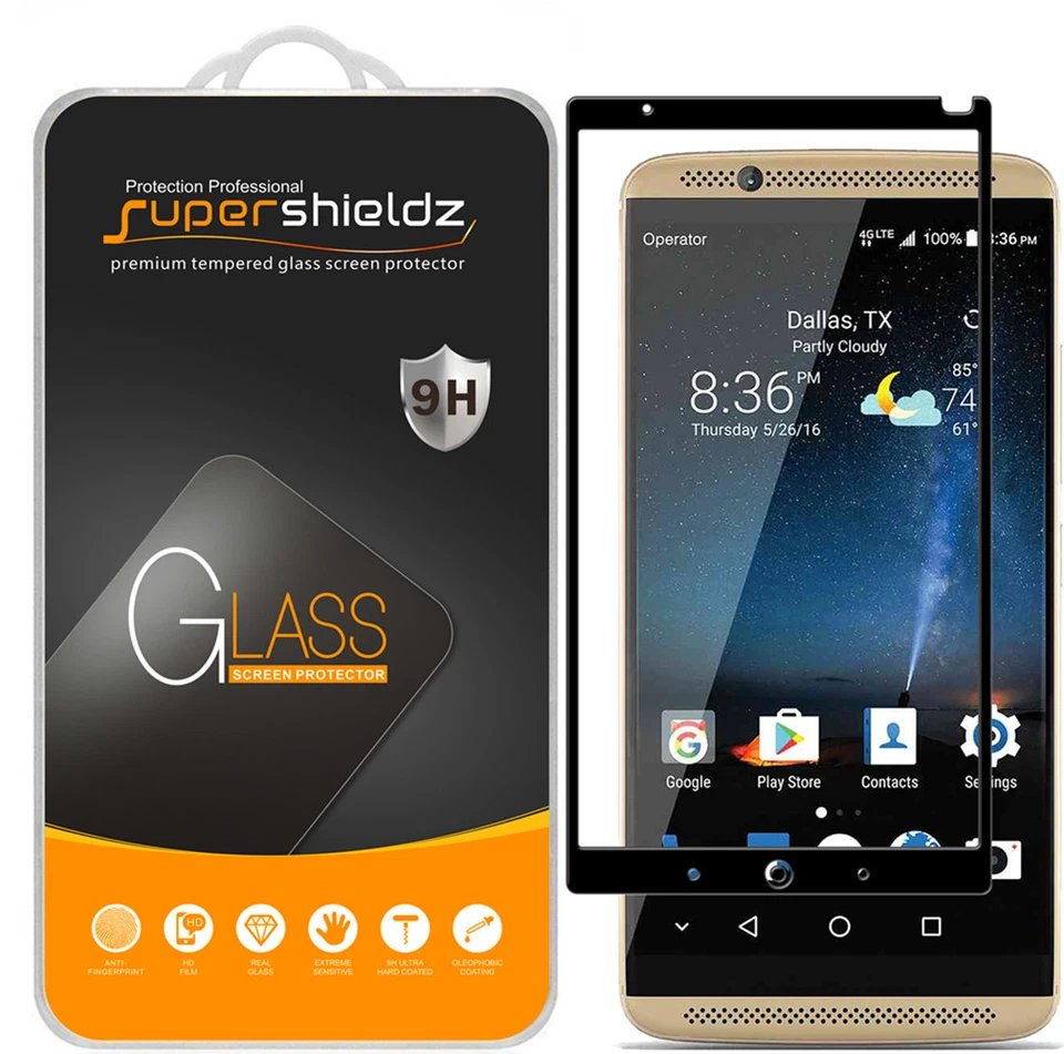 Protector de pantalla de vidrio templado de cubierta completa Supershieldz para ZTE Axon 7 (negro) Foto 1 de 1