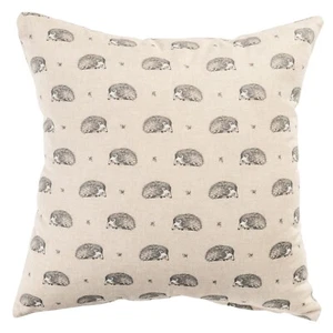 Linen-Look Hedgehog Print Cushion Cover. Cute Repeating Animal Pattern. 17x17" - Picture 1 of 3