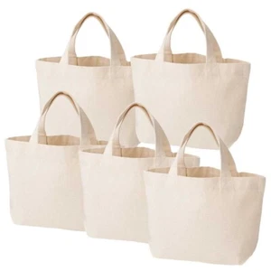 Reusable Canvas Tote Bag Natural Cotton Grocery Shopping Bags 7.8"x11.8"Set Of 5 - Picture 1 of 5