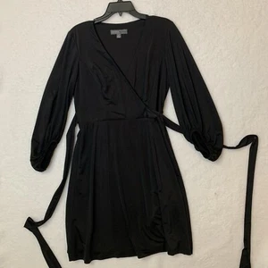 Donna Ricco New York Size 8 Black Casual Midi Dress Faux Wrap 3/4 Sleeve - Picture 1 of 11