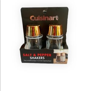 New Cuisinart Salt & Pepper Shaker Set - Gold Cap - Glass, 2.5 oz Capacity Each