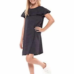 Dex Girls Ruffle Short Sleeve Charcoal Gray Dress Size S - Picture 1 of 7