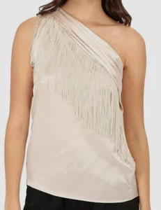 $249 Rachel Zoe Women Pink One-Shoulder Sleeveless Fringe Silk Blouse Top Size 2 - Picture 1 of 3