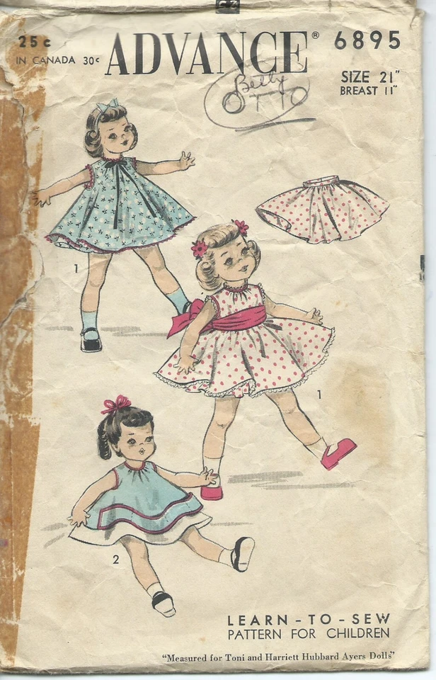 Adv 6895 sewing pattern 21" DOLL CLOTHES sew Dress Petticoat Poncho Apron *EASY* - Image 1 of 1