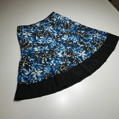 Charter Club Skirt Size 10P Blue w/ Black Trim Tropical Print Cotton Silk A-Line - Image 1 of 4