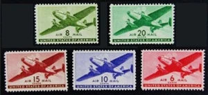 US STAMP SCT#C25-C29 Transport Plane AIR MAIL STAMP LOT 5PC MNH OG - Picture 1 of 2