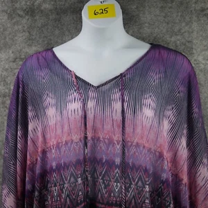 Catherines Shirt Women 4X/5X Purple Aztec Geo Sheer Beaded Tassel Flowy Kimono - Picture 1 of 8