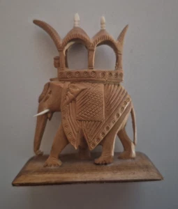 Vintage Indian Hand Carved Wooden Ambari, Elephant 3-1/2" tall 2-3/4" wide - Picture 1 of 4