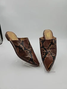 Franco Sarto Rayna Mule Pointed Toe Flat Slip On slide Snakeskin Cognac 6M - Picture 1 of 10
