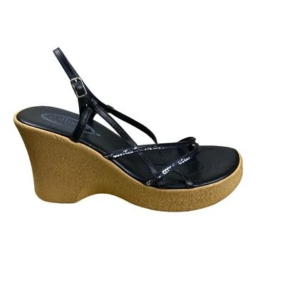 Callisto Black Sequin Strappy Platform Sandals Chunky Heel Party Size 8 EU 39 - image 1 of 4