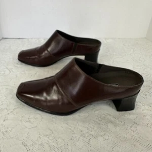 Munro American Brown Leather Slipon Heel Mule Shoes Women Sz 7.5M US/38 - Picture 1 of 9