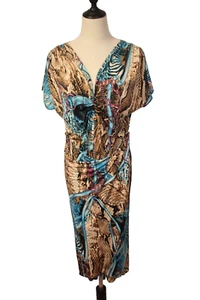 Gabriella Frattini Size 12 Tan Black Blue Purple Python Chain Stretch Knit Dress - Picture 1 of 7