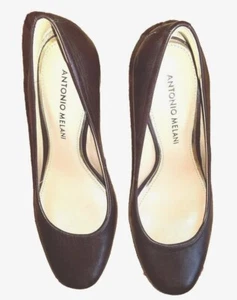 Antonio Melani Shoes 6.5 Brown Leather "Denise" Round Toe Platform Pumps Heels - Picture 1 of 6
