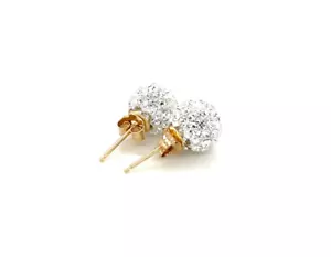 Pendientes de bola de cristal blanco con tachuelas de oro amarillo de 14 K únicos para mujer de 0,31 - Imagen 1 de 4