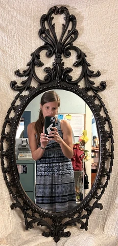 Vintage Burwood Oval Mirror Plastic Ornate Black Frame 34" Tall 17" Wide Cover