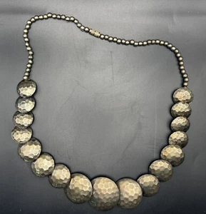 Hammered Brass Statement Necklace Hollow Disk 23” - Picture 1 of 10