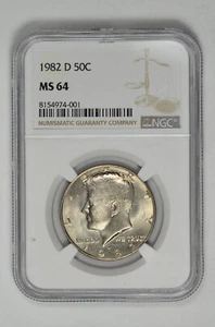 1982 D 50c Kennedy Half Dollar NGC MS 64 New Holder - Picture 1 of 2