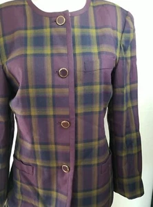 VTG 80s 90s Atrium Collection Women's purple plaid Button Down Blazer, Size 6 - Picture 1 of 18