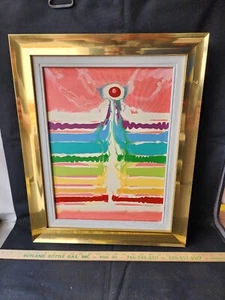 Vintage Öl auf Leinwand Regenbogen Gemälde Moderne Kunst Gerahmt Richard E. Heckert - Bild 1 von 4