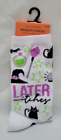 Nwt Halloween Socks - Later Witches - Crew Socks Size 4 - 10 - Black Cat Broom