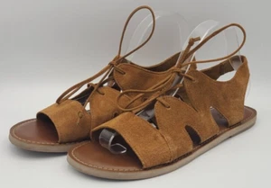 Toms Womens Size 9.5 Fishermen Flat Sandals Brown Suede Chestnut Lace Up Leather - Picture 1 of 9