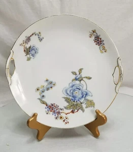 Vintage KPM Germany Double handle Floral Pastel Plate Gold Gilt Blue Flower Leaf - Picture 1 of 9
