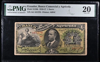 1910-17 ECUADOR 1 SUCRE NOTE PMG 20 PICK S126b, VERY SCARCE NOTE - Image 1 of 2