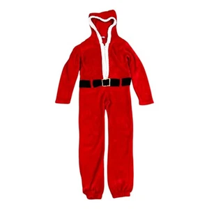 Modern Kids Santa Suit Pajamas Small 6 6x Hooded Soft Fleece Footless Red - Picture 1 of 4