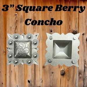 3” Large Square Western Concho Berry Antique Silver - Picture 1 of 4