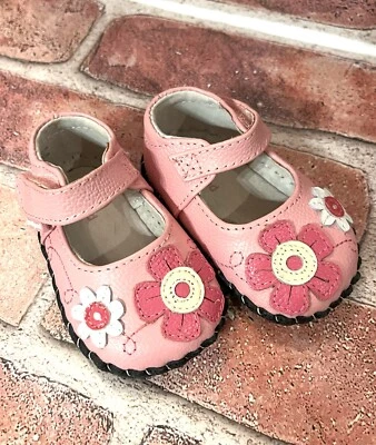 педипедия розовый кожаный цветок акцент ABIGAIL MARY JANE стиль 0-6 месяцев BABY SHOES - Изображение 1 из 4