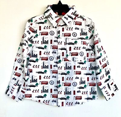 Camisa Monsoon London Bus Guard Big Ben branca LS 12-18 M preço $35 - Imagem 1 de 3