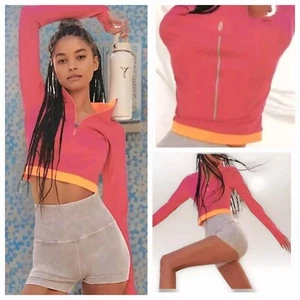 Free People Movement S Show Me Something Half Zip Crop Pink Layer Top NWOT $98 - Picture 1 of 6
