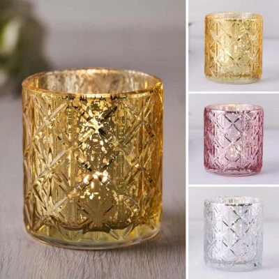 6 pcs 3" Metallic Geometric Design Mercury Glass Votive Candle Holders Wedding - Image 1 of 4