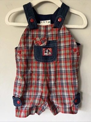VTG Baby Togs Boys Plaid Puppy Overall Romper Size 6-9 Months - Image 1 of 4